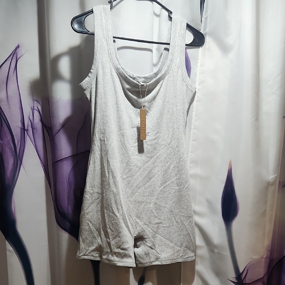 SKIMS Light Heather Gray Cotton Ribbed Bodysuit